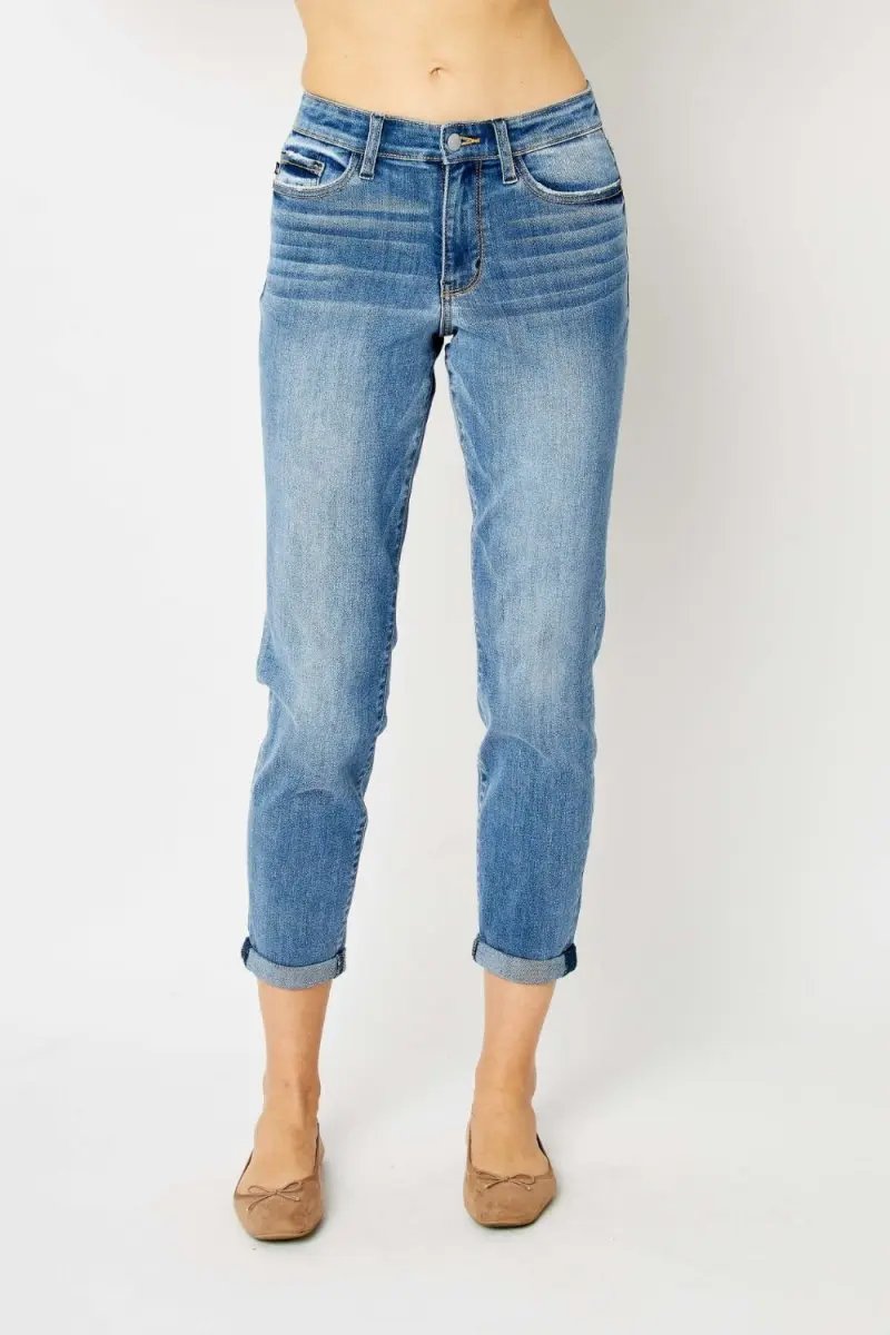 Judy Blue Full Size Cuffed Hem Slim Jeans for Women - Love Salve